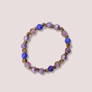 Pink Beaded Bracelet, Flower Bracelet, Purple Friendship Bracelet